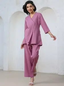 JISORA V-neck Pure Cotton Top With Trousers