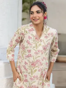 JISORA White Printed Pure Cotton Top With Trouser Co-Ords