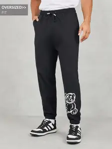 Styli Men Teddy Print Oversized Mid-Rise Pure Cotton Terry Joggers