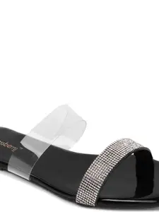 DressBerry Black Embellished Open Toe Flats