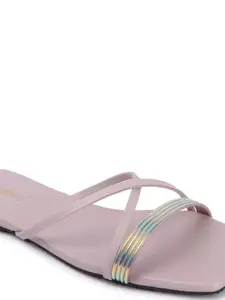 DressBerry Purple Strappy Open Toe Flats