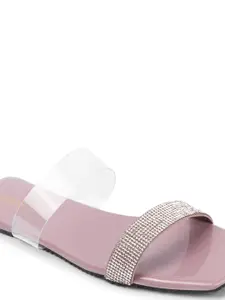 DressBerry Purple Embellished Open Toe Flats