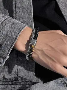MEENAZ Men Oxidised Silver-Plated Multistrand Bracelet