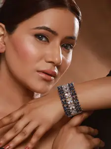 Saraf RS Jewellery Silver-Plated Blue Sapphire AD Studded Bridal Kada Bracelet