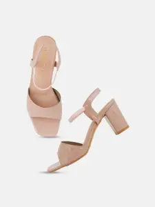 DressBerry Peach Coloured Textured Block Heels