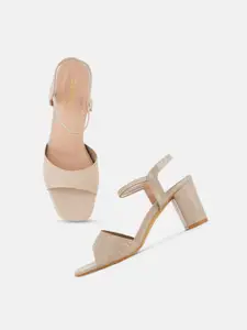 DressBerry Beige Textured Open Toe Block Heels