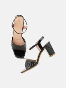 DressBerry Black Textured Open Toe Block Heels