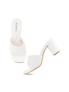 DressBerry White Textured Open Toe Block Heels