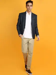 V-Mart Checked Cotton Notched Lapel Collar Single-Breasted Casual Blazer