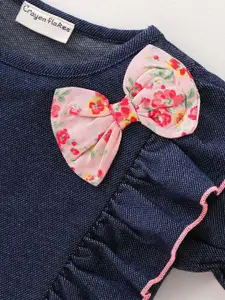 CrayonFlakes Girls Round Neck Short Puff Sleeves Top with Palazzos