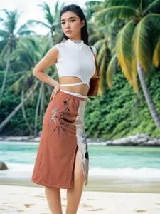 Stylecast X Hersheinbox Printed Front Slit Pencil Midi Skirt