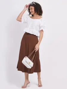 SIGHTBOMB Puff Sleeve Cotton Schiffli Peplum Top