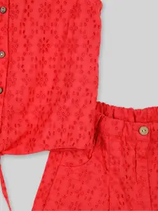 INCLUD Girls Self Design Schiffli Shirt With Shorts