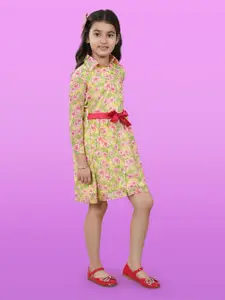BAESD Girls Floral Printed Shirt Collar A-Line Dress