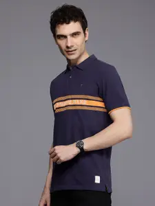 Louis Philippe Jeans Striped Polo Collar Pure Cotton Slim Fit T-shirt