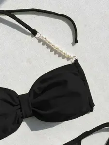 KRENOZ Beads Details Mid-Rise Bra Panty Lingerie Set