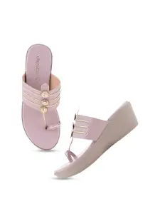 DressBerry Purple Embellished Wedge Heels