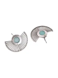 DASTOOR Silver-Plated Stone-Studded & Beaded Contemporary Studs Earrings