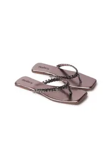 DressBerry Grey Braided Open Toe Flats