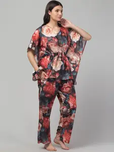 FFLIRTYGO Floral Printed Kaftan Night Suit