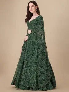 KALINI Badhani Printed V-Neck Semi Stitched Lehenga & Unstitched Blouse With Dupatta