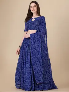 KALINI Bandhani Printed Georgette Semi-Stitched Lehenga & Unstitched Blouse With Dupatta