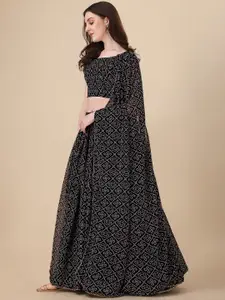 KALINI Badhani Printed Cap Sleeves Semi Stitched Lehenga & Unstitched Blouse With Dupatta