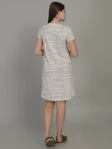 MAYSIXTY Typography Printed Pure Cotton T-shirt Nightdress