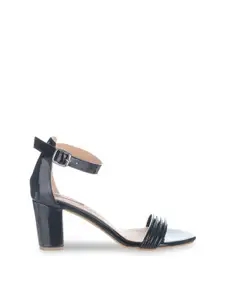SHUZ TOUCH Open Toe Block Heel Sandals with Buckles