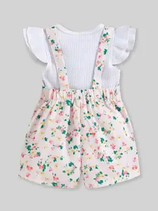 INCLUD Girls Printed Dungarees With Top & Head Band