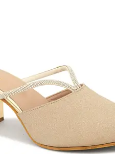 XE Looks Embellished Pointed Toe Block Heeled Pumps