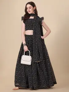 KALINI Printed Semi-Stitched Lehenga & Unstitched Blouse With Dupatta
