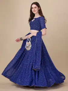 KALINI Printed Bandhani Printed Semi-Stitched Lehenga & Unstitched Blouse With Dupatta