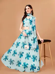 KALINI Floral Printed V-Neck Semi Stitched Lehenga & Unstitched Blouse With Dupatta