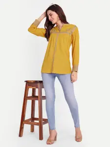 FILO HEVIS Floral Embroidered Mandarin Collar A-Line Kurti