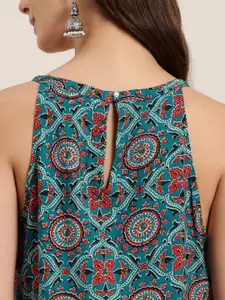 HERE&NOW Ethnic Motifs Print Keyhole Neck Kurta