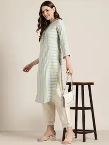 HERE&NOW Women Striped Thread Work Kurta