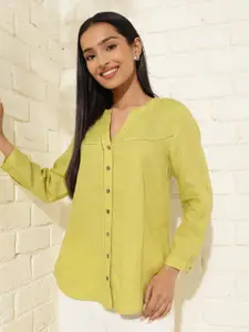 Fabindia Mandarin Collar Linen Shirt Style Top