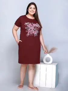 IN Love Plus Size Typography Printed Pure Cotton T-shirt Nightdress