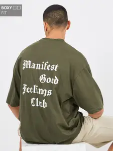 Styli Typography Printed Round Neck Drop Shoulder Sleeves Cotton Boxy T-shirt