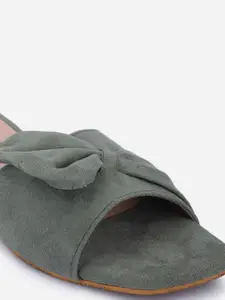 DressBerry Green Bow Detail Open Toe Block Heels