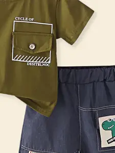 INCLUD Boys Printed Round Neck T-shirt with Graphic Denim Shorts