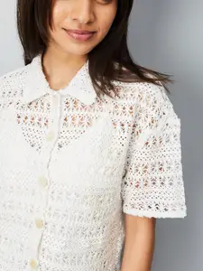 max Girls Self Designed Spread Collar Cotton Casual Shirt