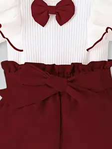 INCLUD Girls Self Design Round Neck Short Sleeves Top With Waist Shorts Set