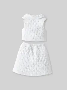 INCLUD Girls Self Design Shirt Collar Top With Skirt