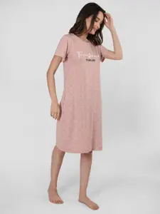 Duchess Typography Printed Round Neck T-shirt Nightdress