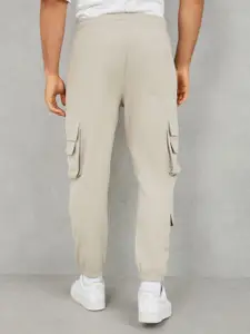 Styli Men Beige Cotton Terry Cargo Jogger with Zipper Pockets