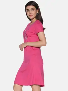 TWIN BIRDS Typography Printed Pure Cotton Everyday T-Shirt Nightdress