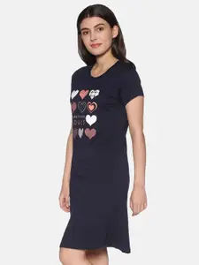 TWIN BIRDS Typography Printed Pure Cotton Everyday T-Shirt Nightdress