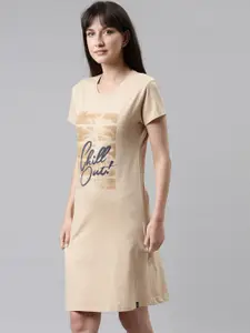 TWIN BIRDS Typography Printed Pure Cotton Everyday T-Shirt Nightdress